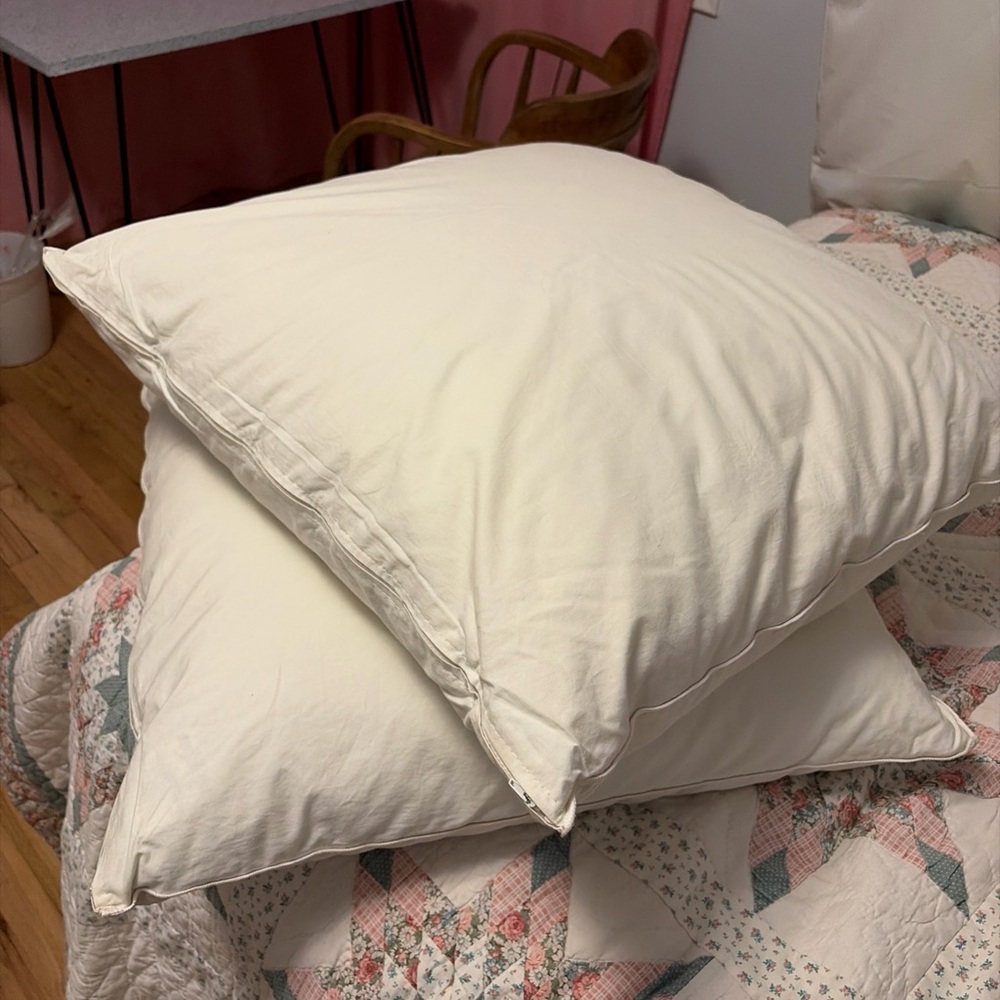 Set of 2 heavy Hollander goose feather pillow inserts 26x26 cotton covers USA